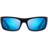 Lunettes De Soleil Maui Jim Peahi Black Matte Rubber Bleu Hawai Minéral SuperThin