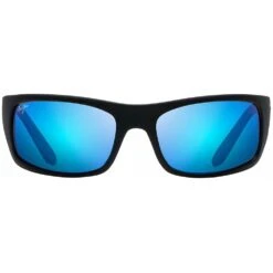 Lunettes De Soleil Maui Jim Peahi Black Matte Rubber Bleu Hawai Minéral SuperThin